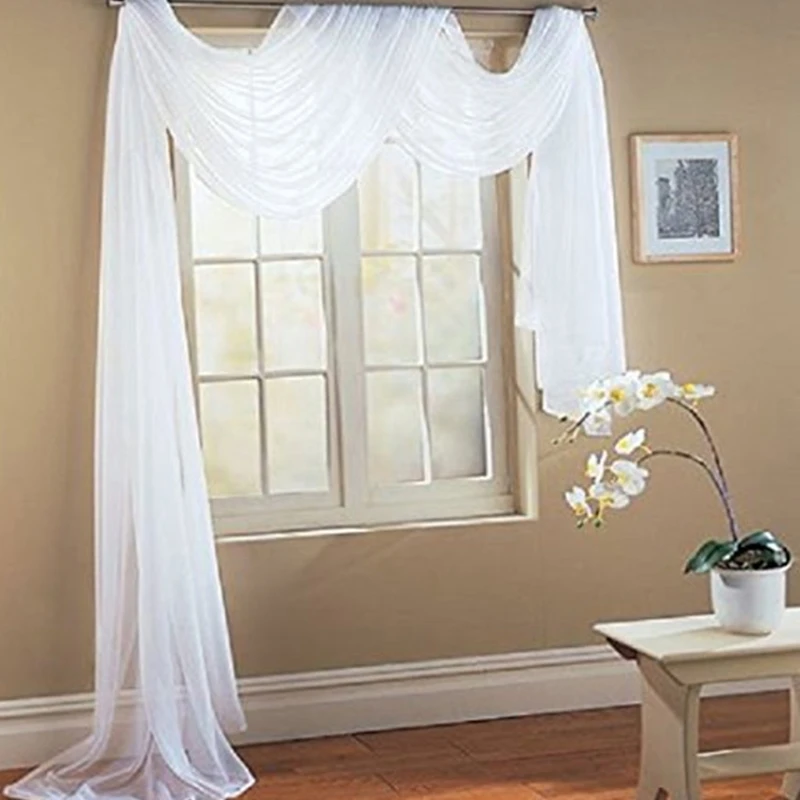 

197x59 Inch White Sheer Canopy Bed Curtain Elegant Voile Window Scarf Topper Valance Outdoor Ceremony Wedding Arch Drapes B03E