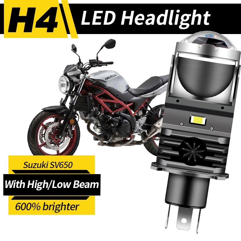 

1 шт. H4 светодиодный проектор, фара для мотоцикла, 25 Вт, 50000LM, линза с вентилятором, охлаждающая автомобильная лампа дальнего света для Suzuki SV650