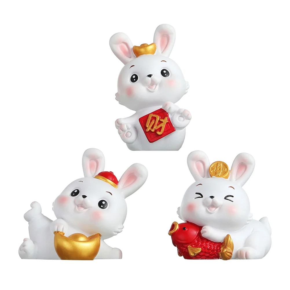 

Rabbit Figurines Bunny Decoration Figurine Chinese Year New Desktop Cat Resin Lucky Miniature Zodiac Decorations Statues Lawn