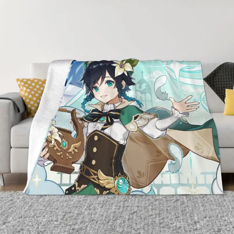 

Genshin Impact Anime Game Blankets Soft Flannel Summer Venti Dvalin Wolf Of The North Throw Blanket for Sofa Outdoor Bedroom