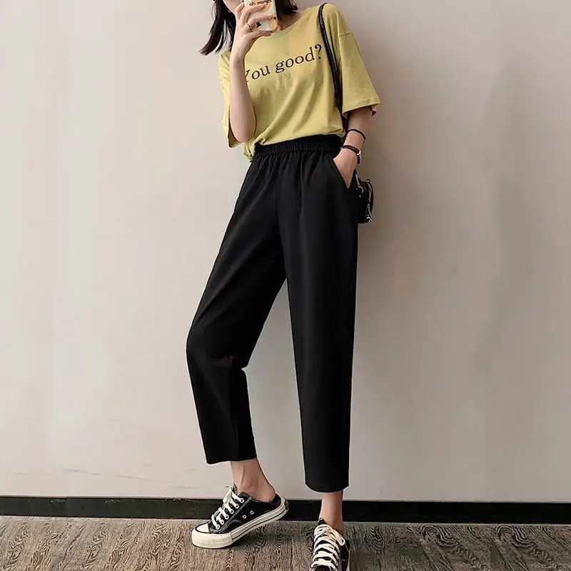 Summer High Waist Loose Thin Wide Leg Pants Ladies Large Straight Casual Haren Trousers Simplicity Casual Fashion Women Clothing