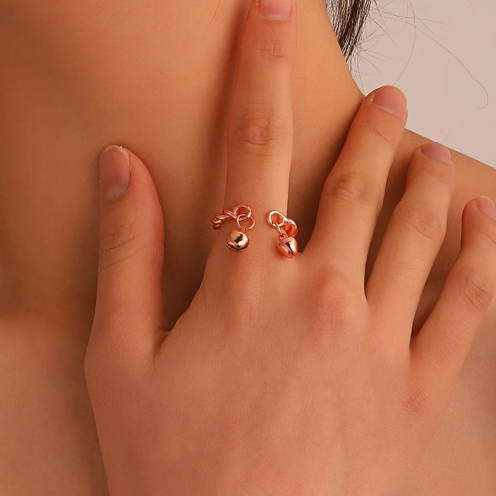 

ZLALHAJA Korean Double Bell open Adjustable Rings For Women Rope Shape Personality Ring 2022 Trend Fashion Jewelry Gift