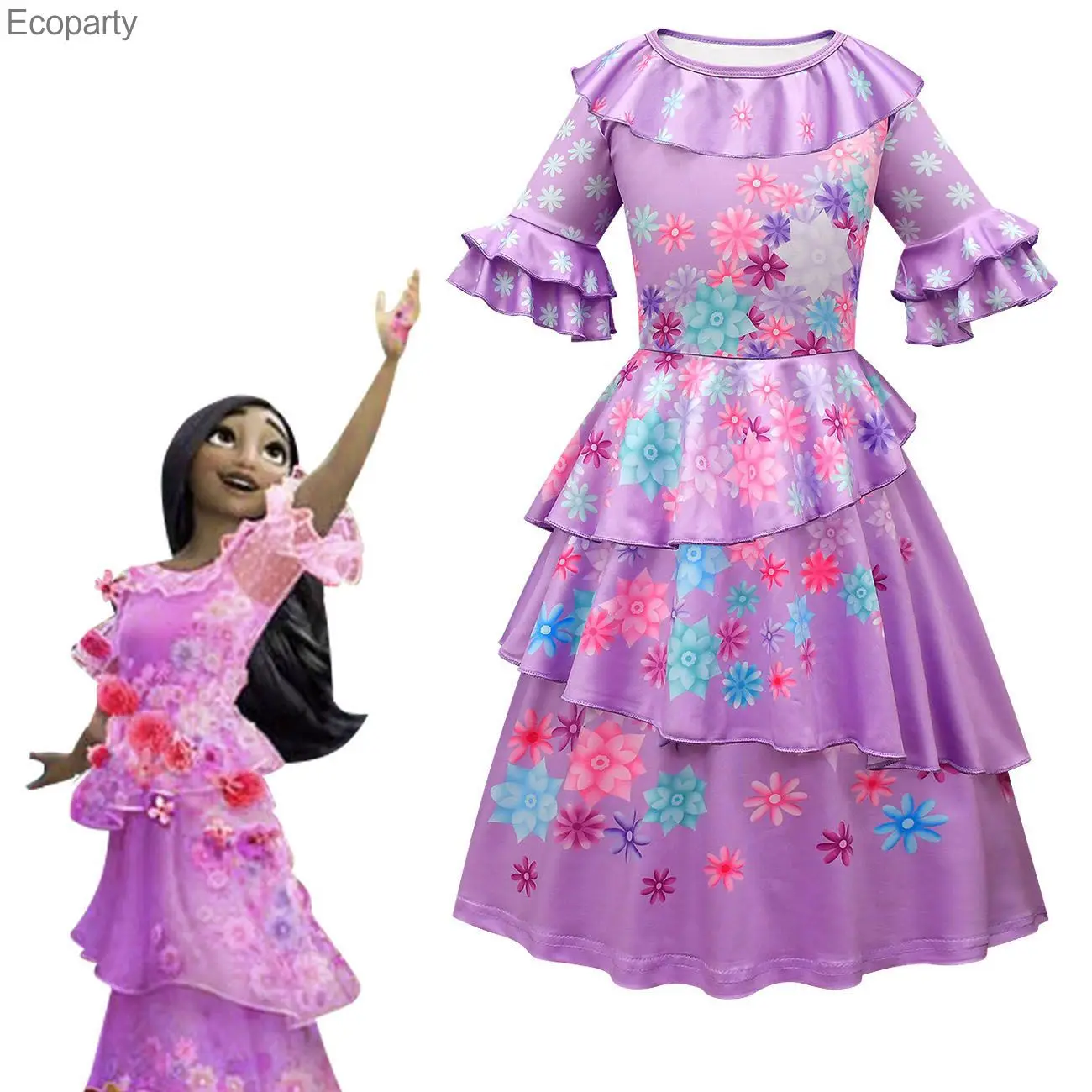 

Kid Girls Isabela Madrigal Cosplay Dress Purple Costume Princess Dress Long Skirt Short Sleeve Summer Queen Fairy Elf Angel 15