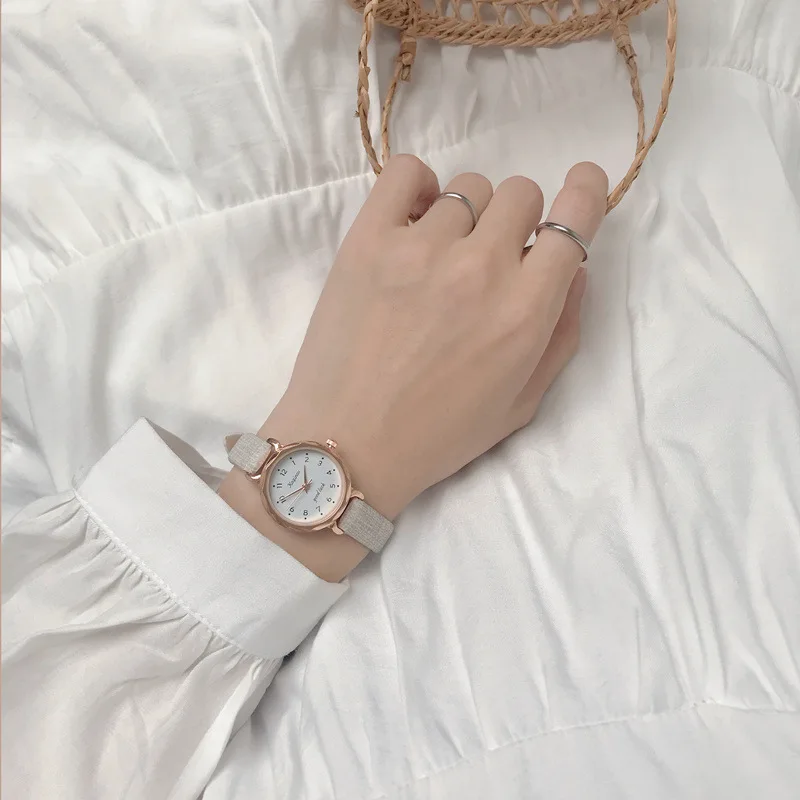 

Fashion Simple Watch Round Luxury Dial Waterproof Watches Set Ladies Fabric Band Wristwatch Women Female Clock for Girl