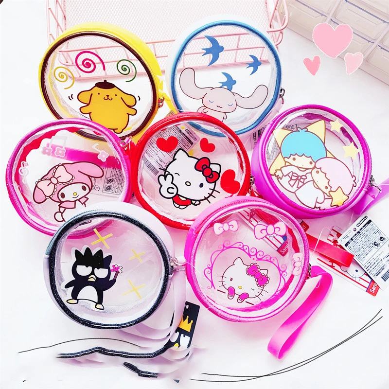 

Kawaii Anime My Melody Cinnamoroll Kuromi Cute Cartoon Transparent PVC Coin Purse Jelly Bag Sundries Storage Bag Birthday Gift
