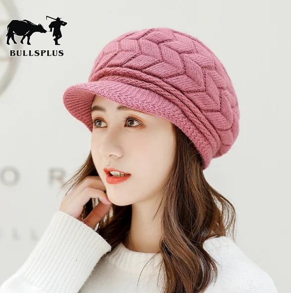 

2019 New women's warm Rabbit Hair Hat Winter Plush knitted Beret fashion thickened cap french hat