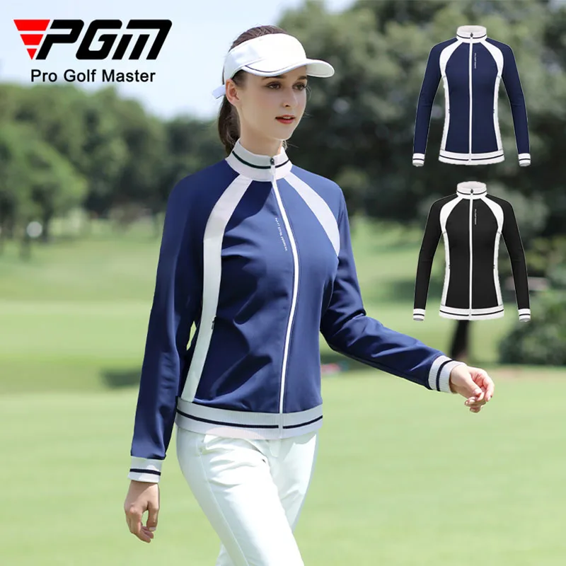 Pgm Women Long Sleeve Golf Jacket Keep Warm Windbreaker Ladies Windproof Slim Coats Patchwork Slim Golf Training Clothing