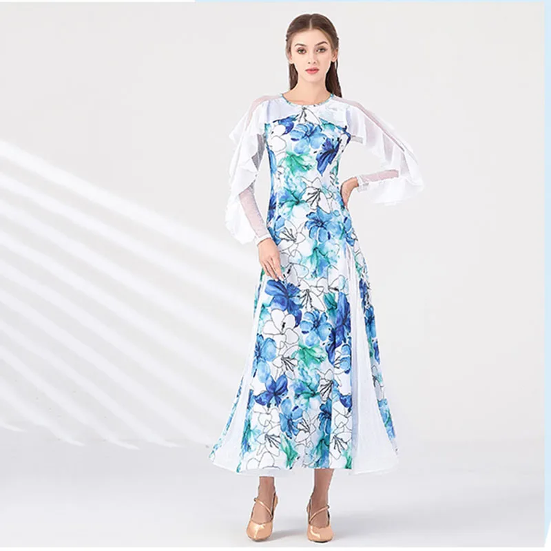 

Новые пикантные костюмы с оборками для современных тренировок, женские платья для бальных танцев по национальному стандарту, одежда для выступления на вальсе и сцене