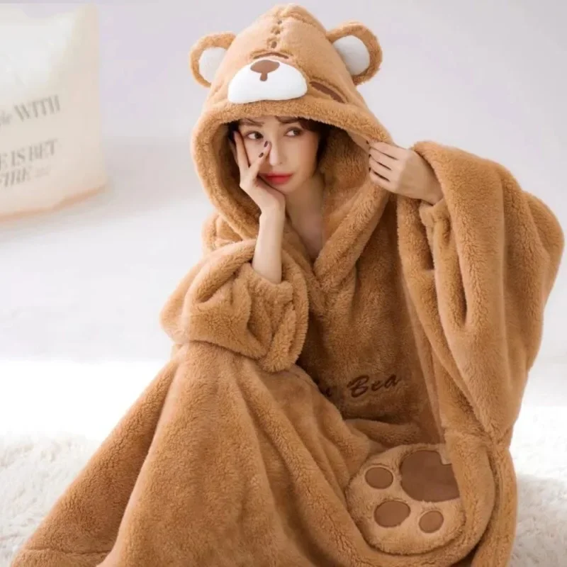 Зимняя теплая утолщенная Пижама халат мягкая плюшевая ночная рубашка с