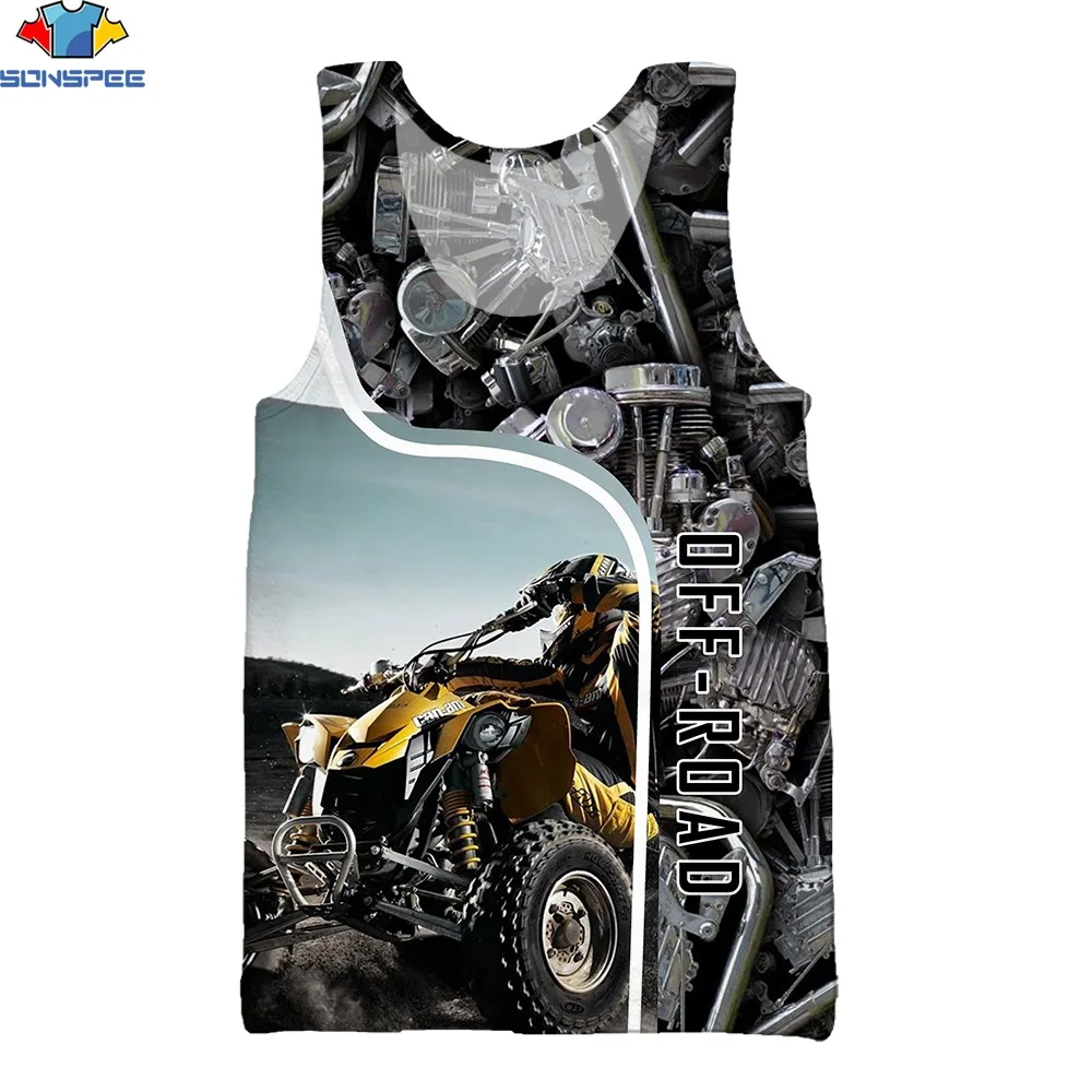

SONSPEE 3D Print Summer Hot Sale Men's Vests Mechanical Metal Style Desert Off-Road Mountain Moto Cool Crew Neck Loose Tank Tops