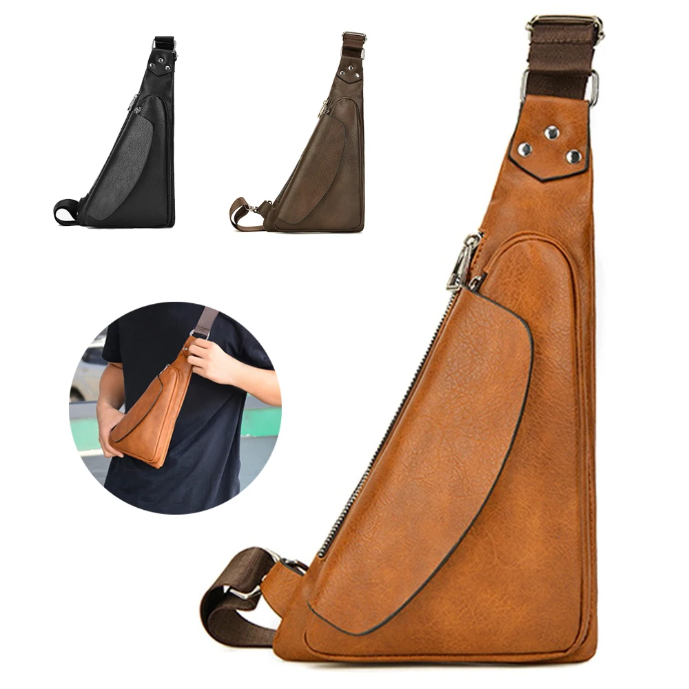 

Tactical PU Leather Men Chest Bag Outdoor Shoulder Bag Chest Gun Bag EDC Utility Cell Phone Pouch Crossbody Pack Tool Pouch