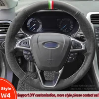 DIY Custom Non-slip Black Suede Leather Car Steering Wheel Cover Wrap For For Ford Mondeo 2014-2020 Edge Galaxy S-Max 2015 -2020