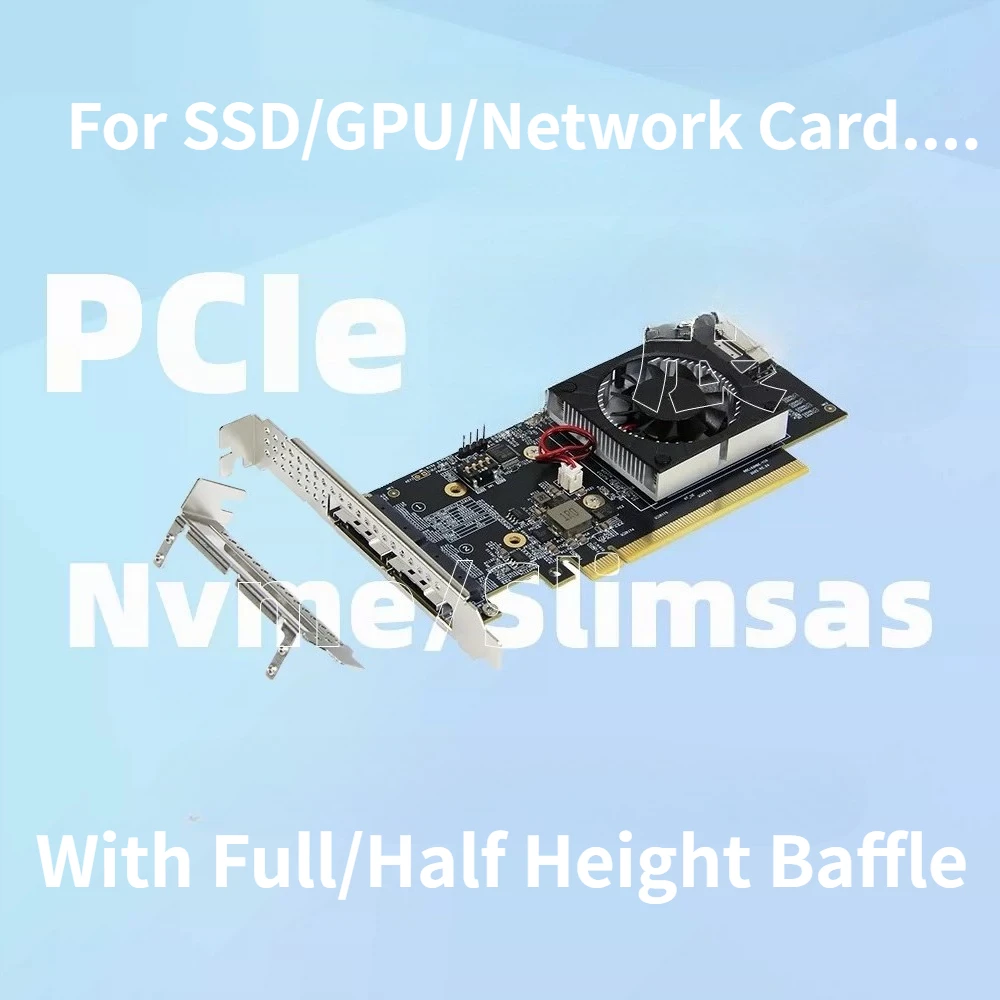 Фото Плата расширения PCIe 3.0 без разветвителя PLX8749, 2 x NVMe M.2 SSD, 3-портовый SlimSAS SFF-8654 8i, PCIe 8x NVMe SSD U.2, сетевой адаптер, графические процессоры, жесткие диски. №3