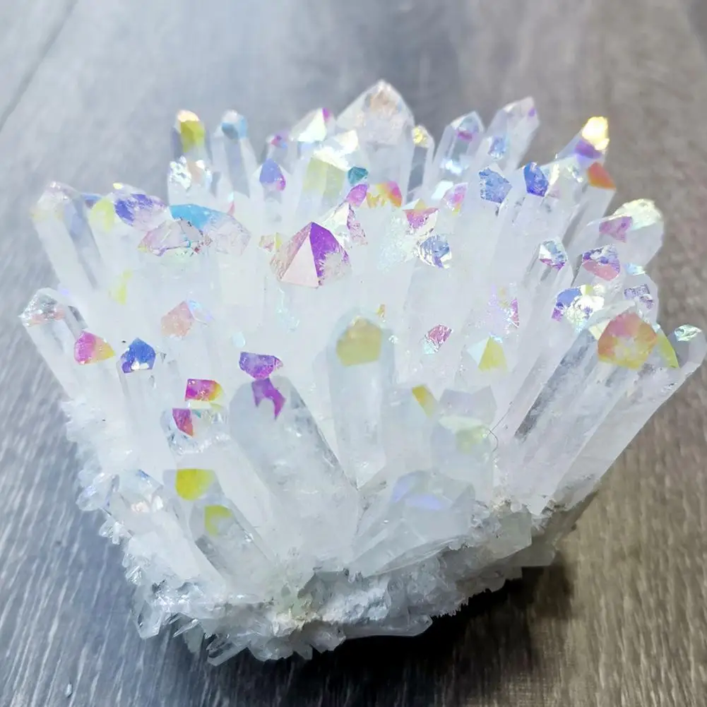 

Natural Clear Quartz Electroplating Angel Aura Crystal Decoration Home Ornaments Cluster Aquarium B1q2