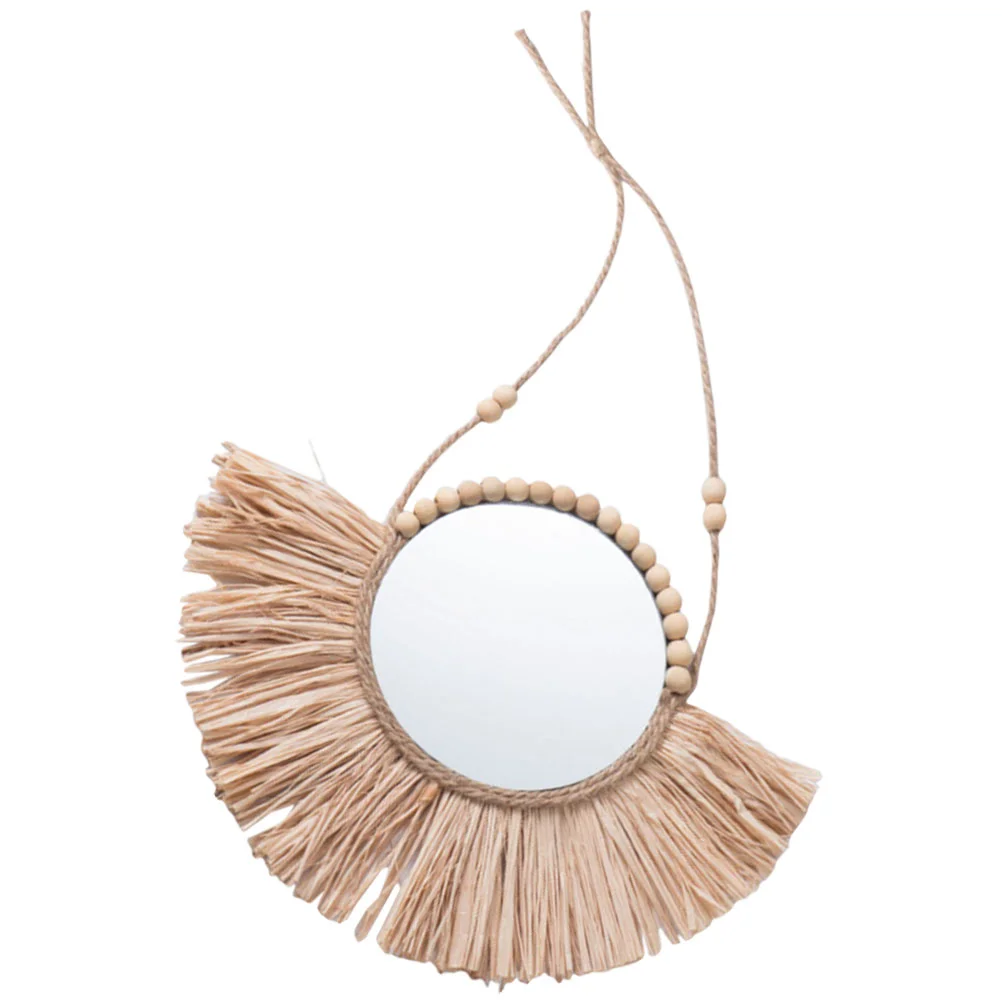 

Mirror Wall Decorative Hanging Circle Rattan Makeup Bohemian Dressing Round Bathroom Bedroommacrame Mounted Farmhouse Rustic