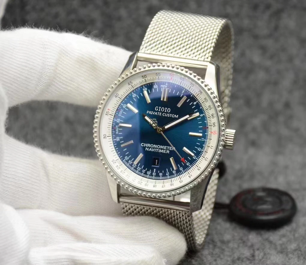 

Роскошные Мужские автоматические механические часы черный синий кожаный браслет из нержавеющей стали светящийся сапфировый спортивный белый циферблат