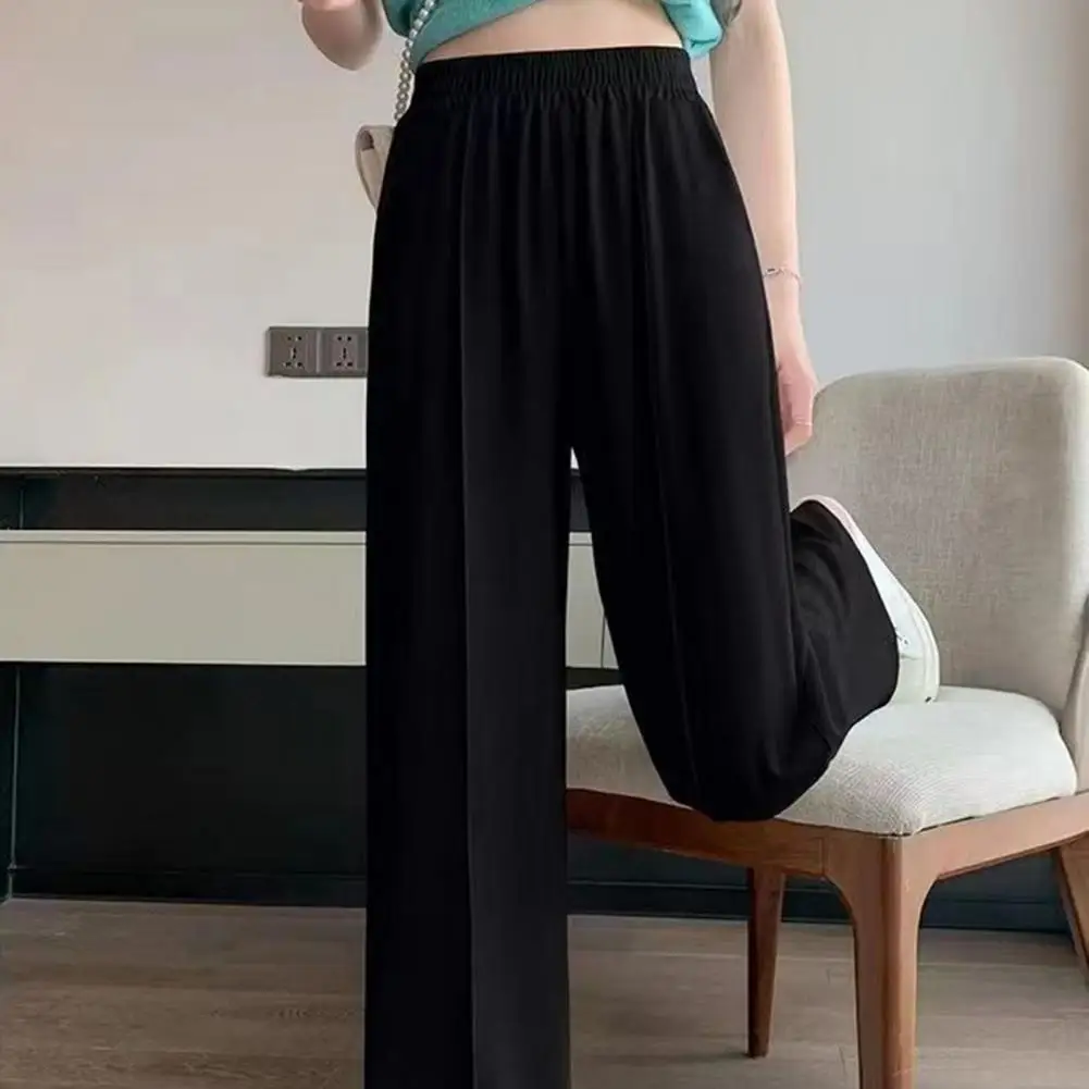 

Sumer Ice Silk Wide-Leg Pants Women Thin Breathable Loose Leggings High Waist Mopping Pants Lady Casual Drawstring Long Trousers