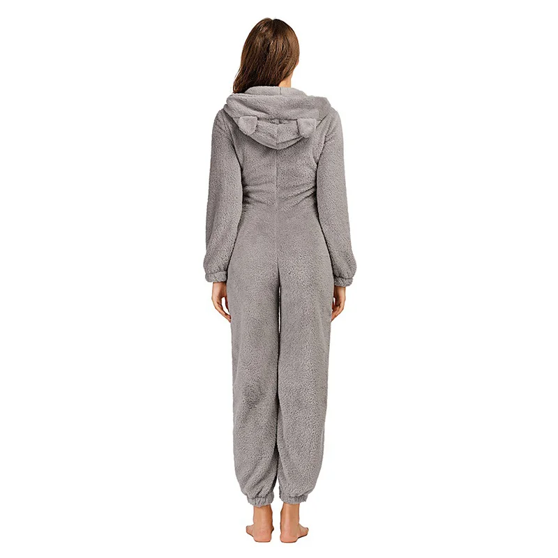 Women Winter Flannel Pajamas Nightgown Adult Sleepwear Long Sleeves Thick Plush Jumpsuit Lady Hooded Homewear Robes Romper