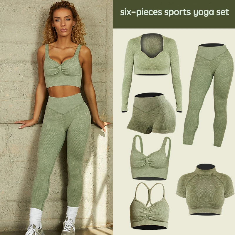 

2022 Geribbelde Gewassen Naadloze Yoga Crop Top Vrouwen Sport Gym Set Bezszwowe Legginsy Shirt Leggings Ropa Deportiva Mujer