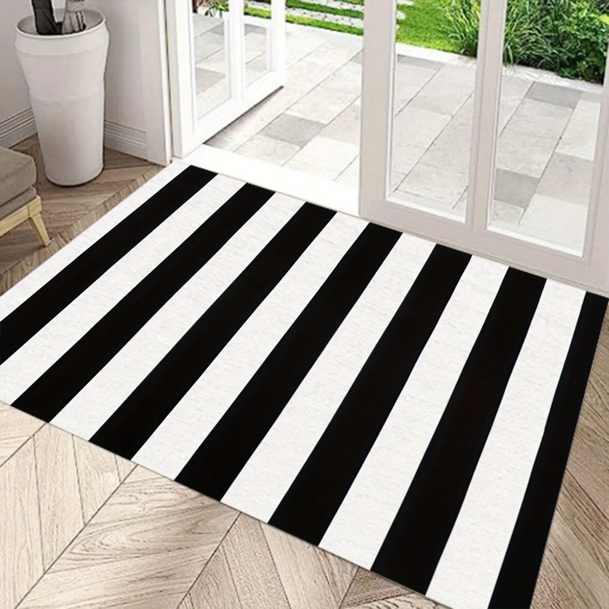 Черно-белые полосы, коврик для входа, домашний декор, кухня, прихожая, балконные коврики, напольный коврик для спальни, противоскользящий коврик для ног