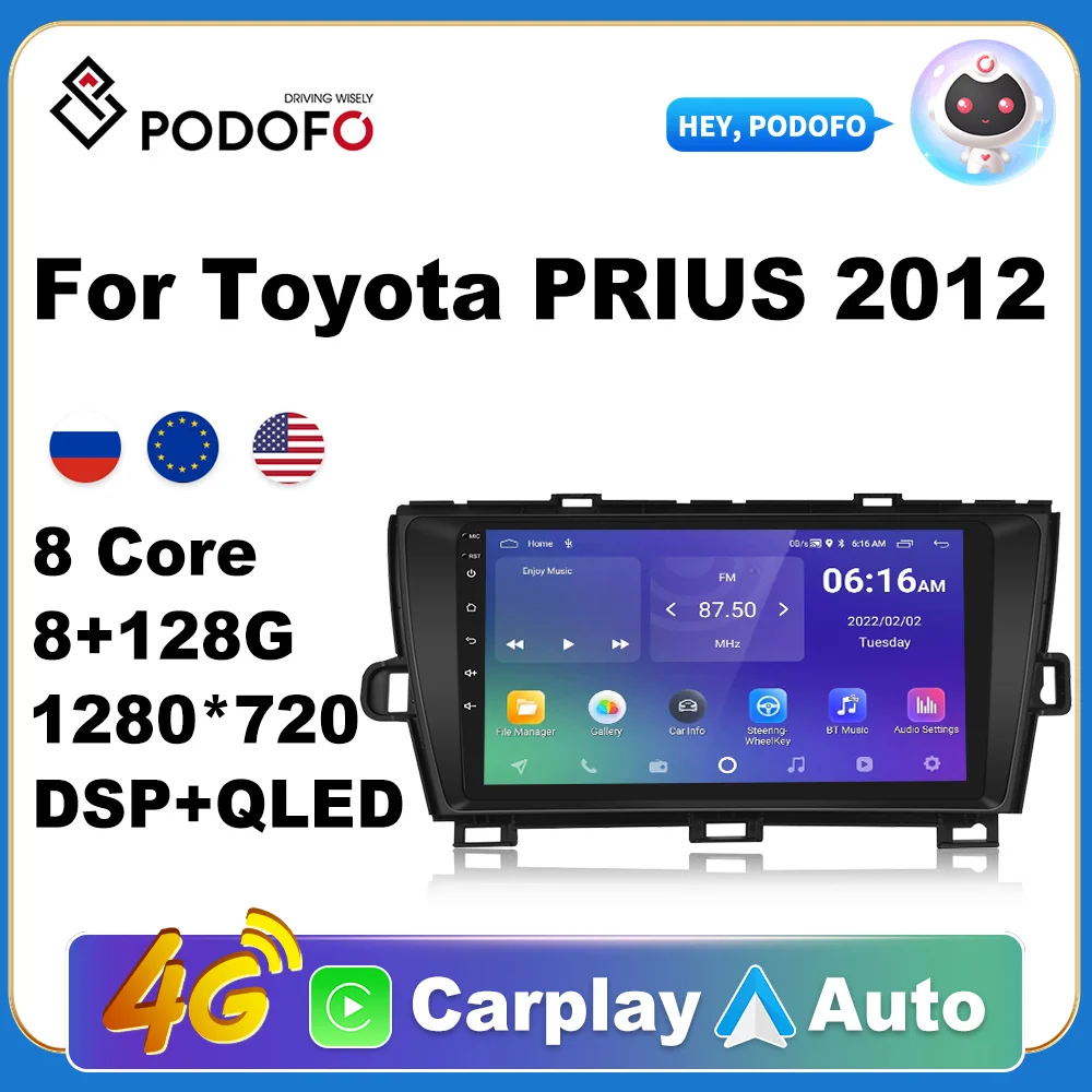 

Podofo Autoradio 2Din Android Radio Carplay For Toyota PRIUS 2012 AI Voice 4G GPS Car Multimedia Video Player Stereo Head Unit