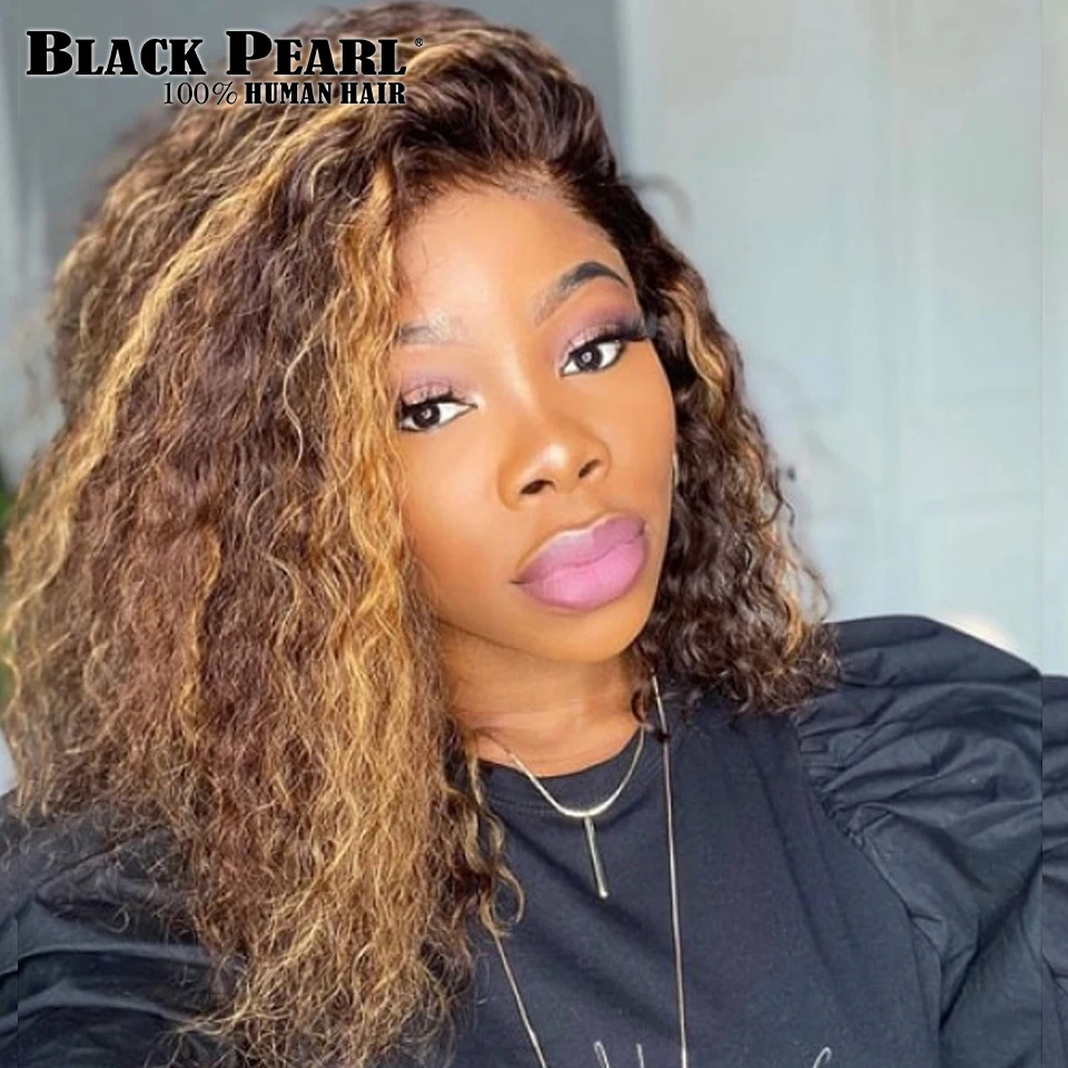 Curly Short Bob Lace Wigs Blonde Pixie Peruvian Human Hair Lace Bob Wig For Black Women Density 180% Water Wave Remy Virgin Hair