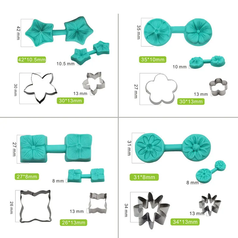 

Flower Blossom Sugar Art Mold 4 Styles Flower Petal Veiner Silicone Molds Set