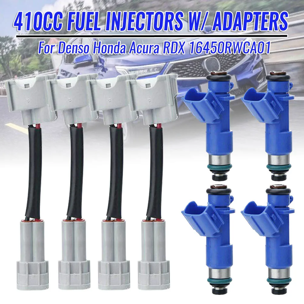 

410cc Fuel Injectors 4Pack 16450-RWC-A01 Fuel Injector Adapters for Integra LS GS RS GS-R RSX Base Civic EX HX LX DX GX Hybrid