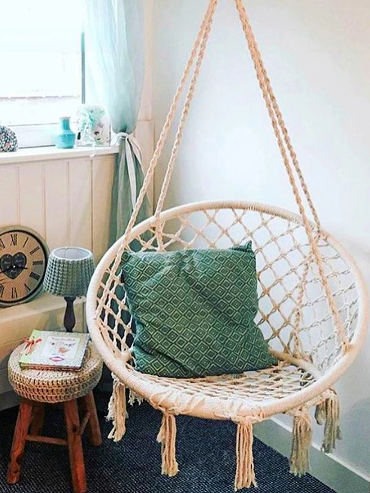 

Garden Chair Swing Indoor Outdoor Furniture Hammock Hang Rope Chair Swing Chair Seat with 2 Pillows Hammock Camping