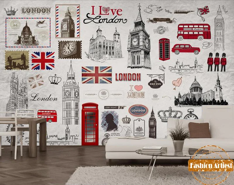 

Custom British Red Bus Wallpaper Mural Uk Image I Love London Big Ben Poster Tv Sofa Bedroom Living Room Cafe Bar Restaurant