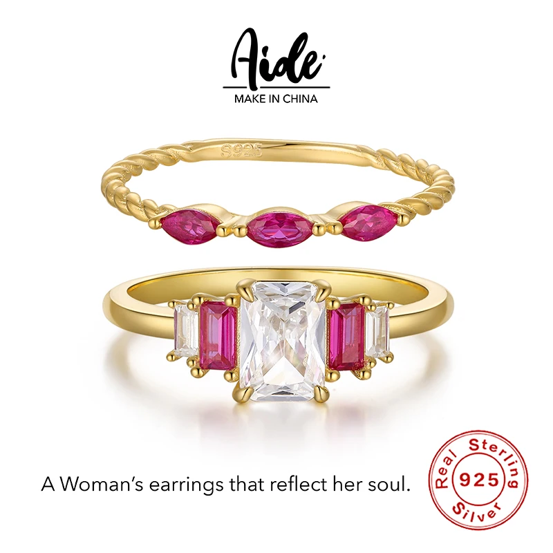 

Aide INS wind gold ring 925 sterling silver large purple zircon ring morganite stepped ring casual jewelry ladies summer gift