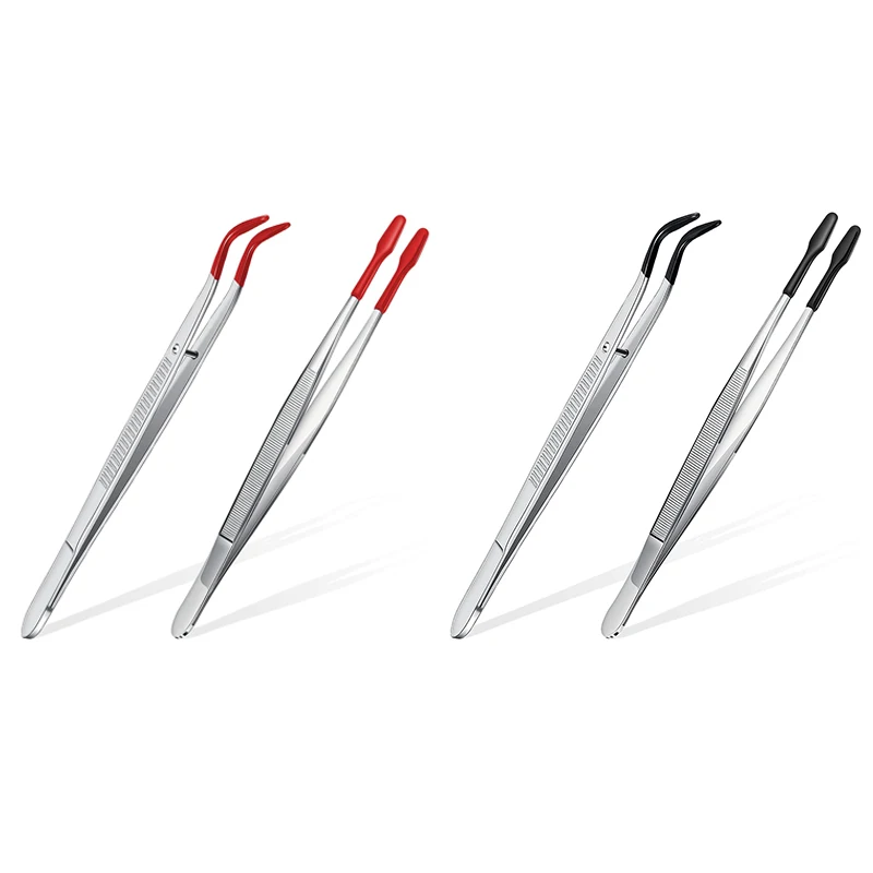 

AT35 2Pcs Tweezers Tips Set Coated Tips Bent Flat Tweezers Jewelry Hobby Crafts Industrial Electronic Tweezers Tools