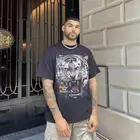 Женская хлопковая футболка с коротким рукавом, черная Повседневная футболка с принтом головы тигра в винтажном стиле на лето, 2022