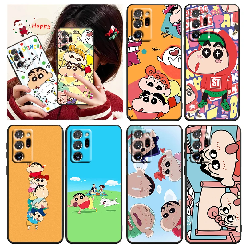 

Anime Crayon Shin-chan Phone Case Black For Samsung A73 A70 A20 A10 A8 A03 Note 20 10 9 Ultra Lite Plus F23 M52 M21 j7 j6