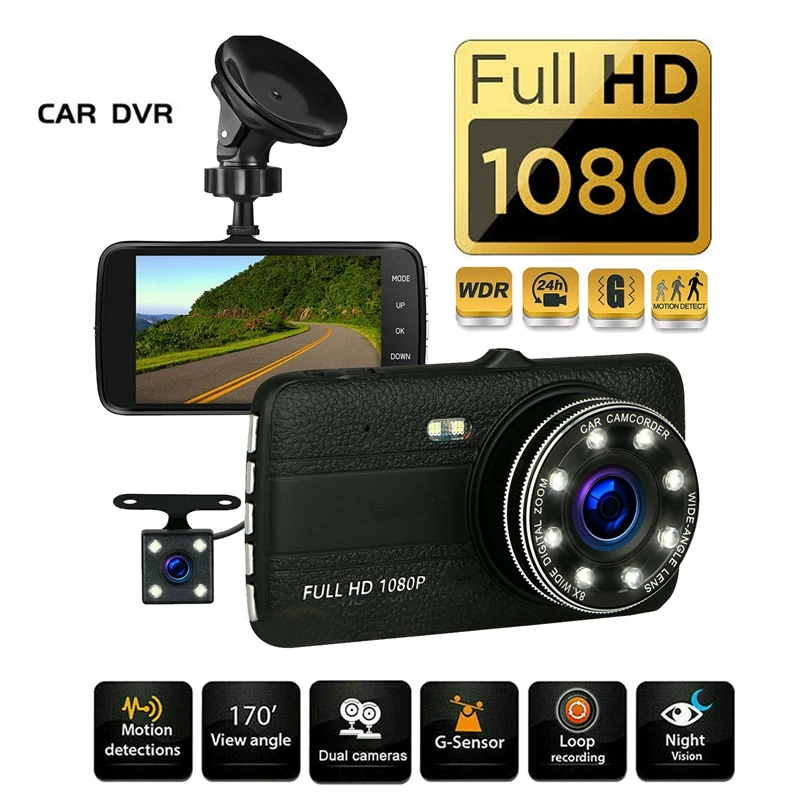 

4 Inch Screen HD 1080P Dash Cam Car DVR Driving Recorder Camera Parking Car Monitor IR Night Vision With Rearview Camera