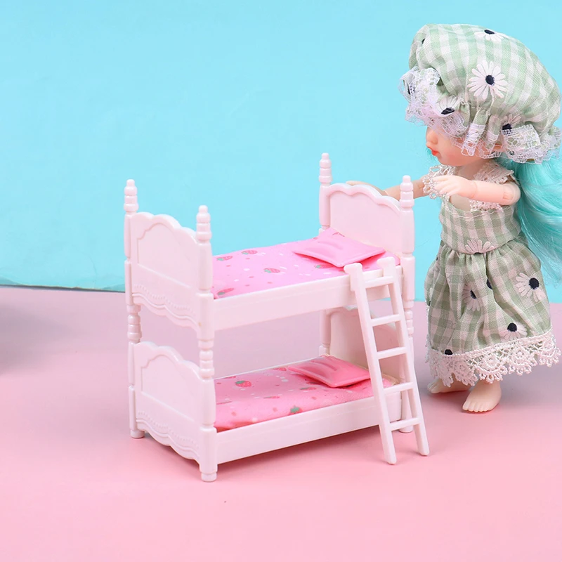 

1:12 Miniature Dollhouse Mini Double Ded Simulation Furniture Model Toy Bunk School Dormitory Model Bedroom Mini Doll Bed