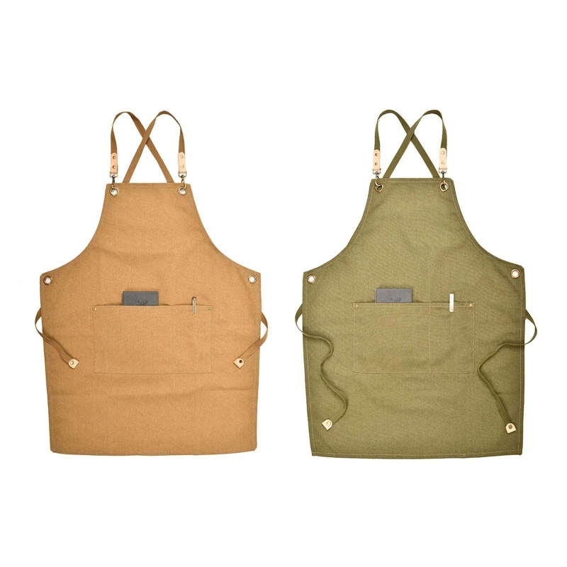 

27RE Canvas Kitchen Chef Apron with Large Pockets Cross Back Adjustable Work Overalls