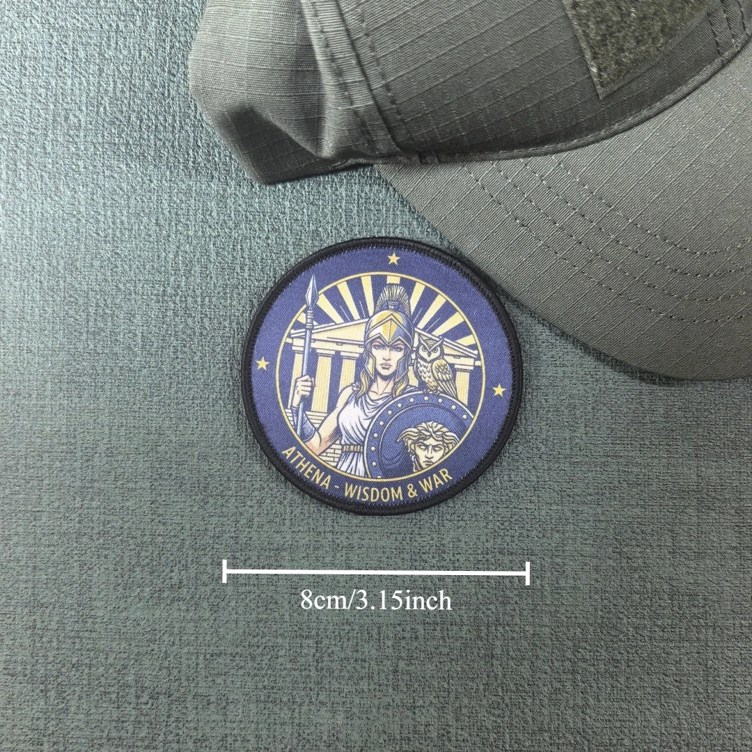 Фото Нашивки с принтом «Сова Афина», тактический моральный шеврон «Греческая мудрость и Богиня войны» на липучке для рюкзака, жилета, куртки №3