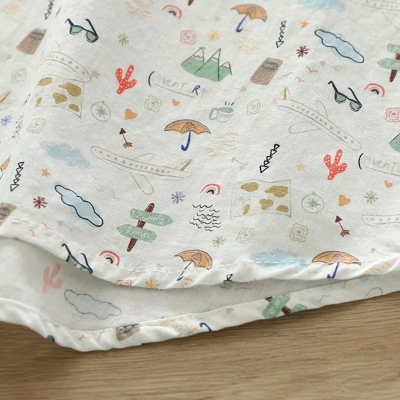 Летние новые хлопковые топы с мультяшным принтом зонтика Удобная рубашка