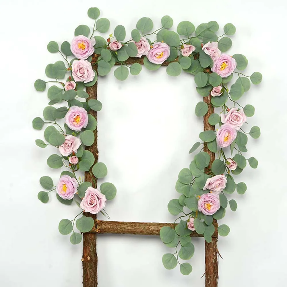 

1.85M Fake Peony Rose Vines Artificial Flowers Garland Eucalyptus Hanging Plant for Wedding Arch Door Party Table Decor