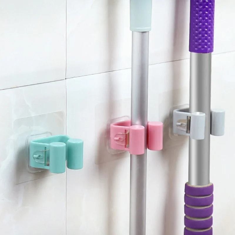 

Punch-Free Bathroom Storage Rack Mop Holder Double Buckle Creative Non-Trace Bathroom Stick Broom Storage Organizer