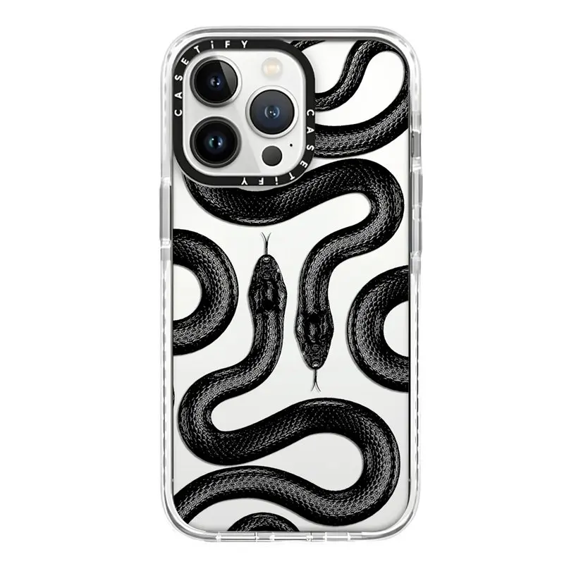 

Чехлы CASETIFY из ТПУ с черным змеиным рисунком для IPhone 12 13 14Pro Max X XS XR XS Max 7P 8P 14Pro, мягкий прозрачный чехол с защитой от падения для девушек D0606