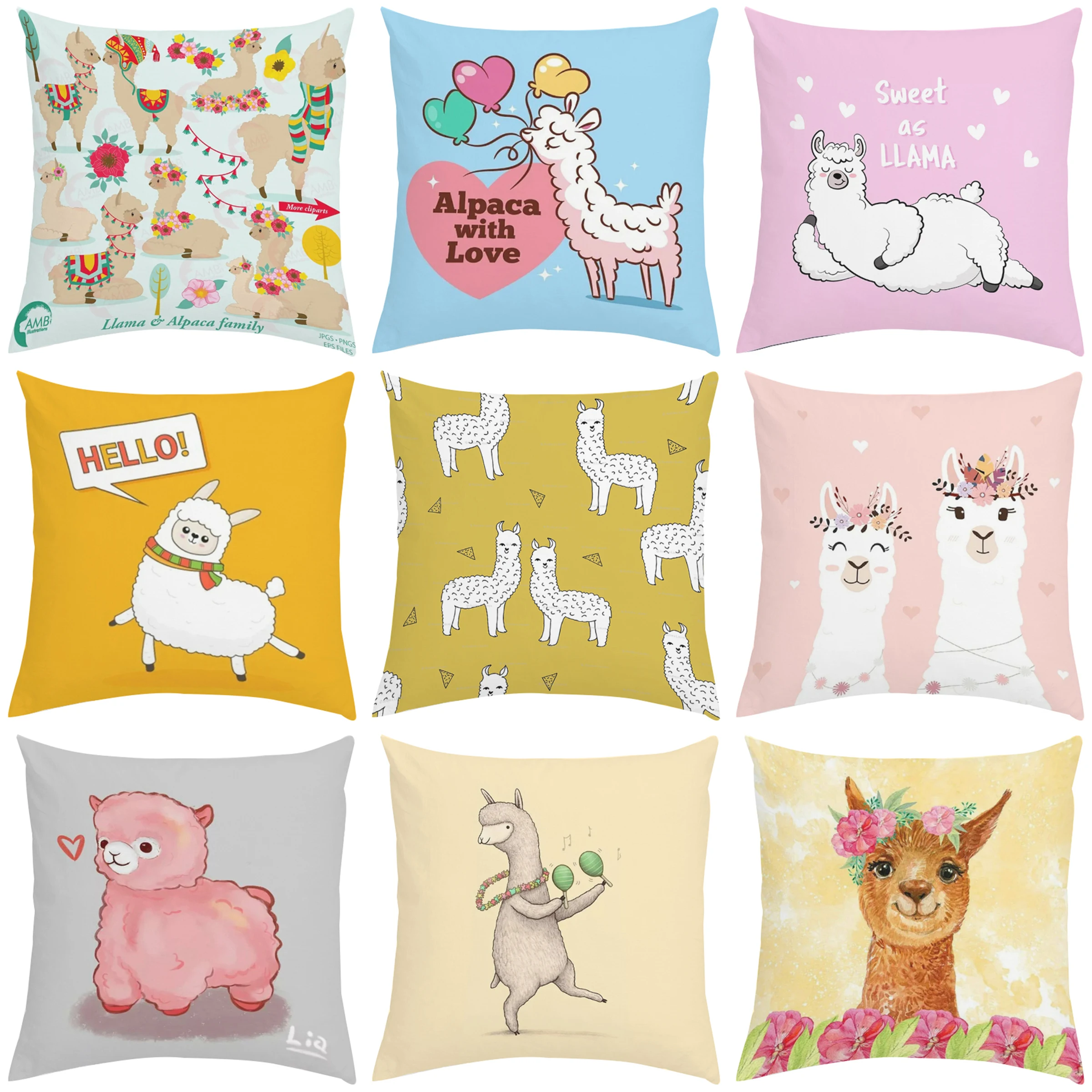 

Наволочка с милым рисунком Альпака 45x45 см, украшение для дивана, двухсторонняя наволочка с принтом, домашняя наволочка для кровати, короткая плюшевая наволочка
