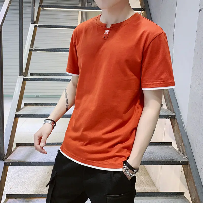 

Модная комбинированная Корейская футболка с круглым вырезом, Мужская одежда, новинка весны 2023, повседневные Пуловеры оверсайз, свободная У...