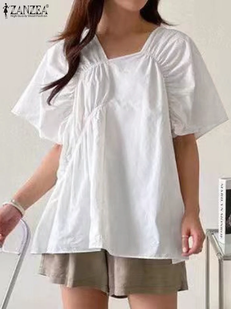 

ZANZEA Fashion Irregular Backless Shirt Oversized Beach Blusas Tunic 2022 Summer Holiday Blouse Women's Casual Short Sleeve Tops