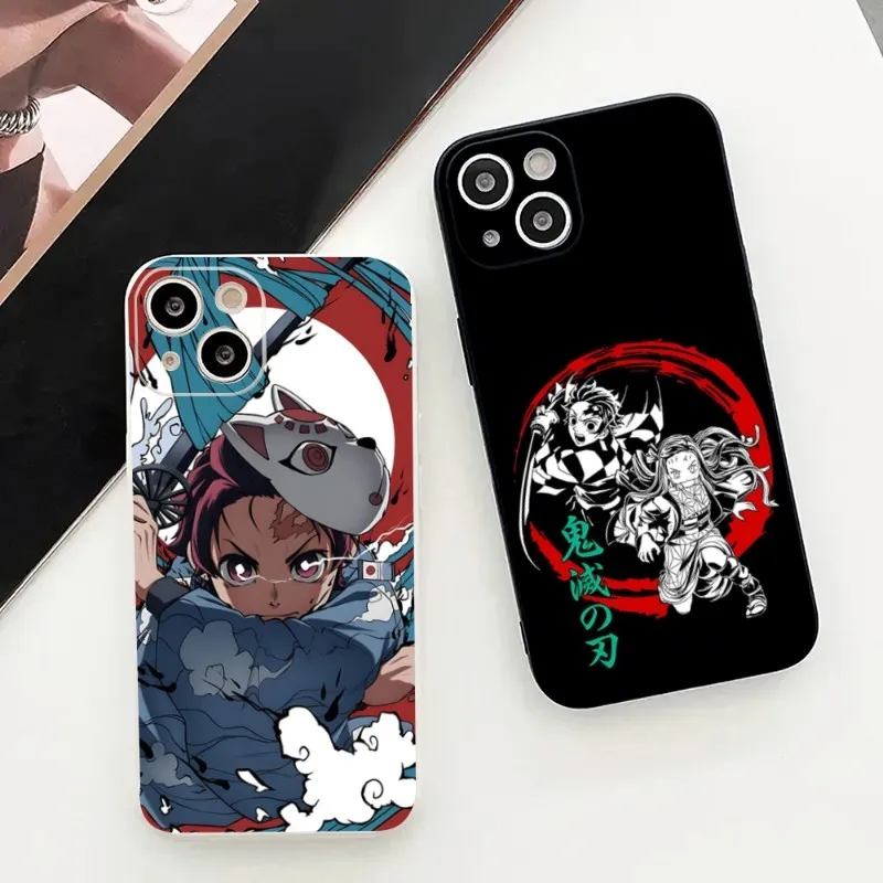

Anime Demon Slayer Phone Case Candy Color For IPhone 14 12 13 11 Pro Max Mini X XR XS Max 7 8 Plus Couple Silicon Cover