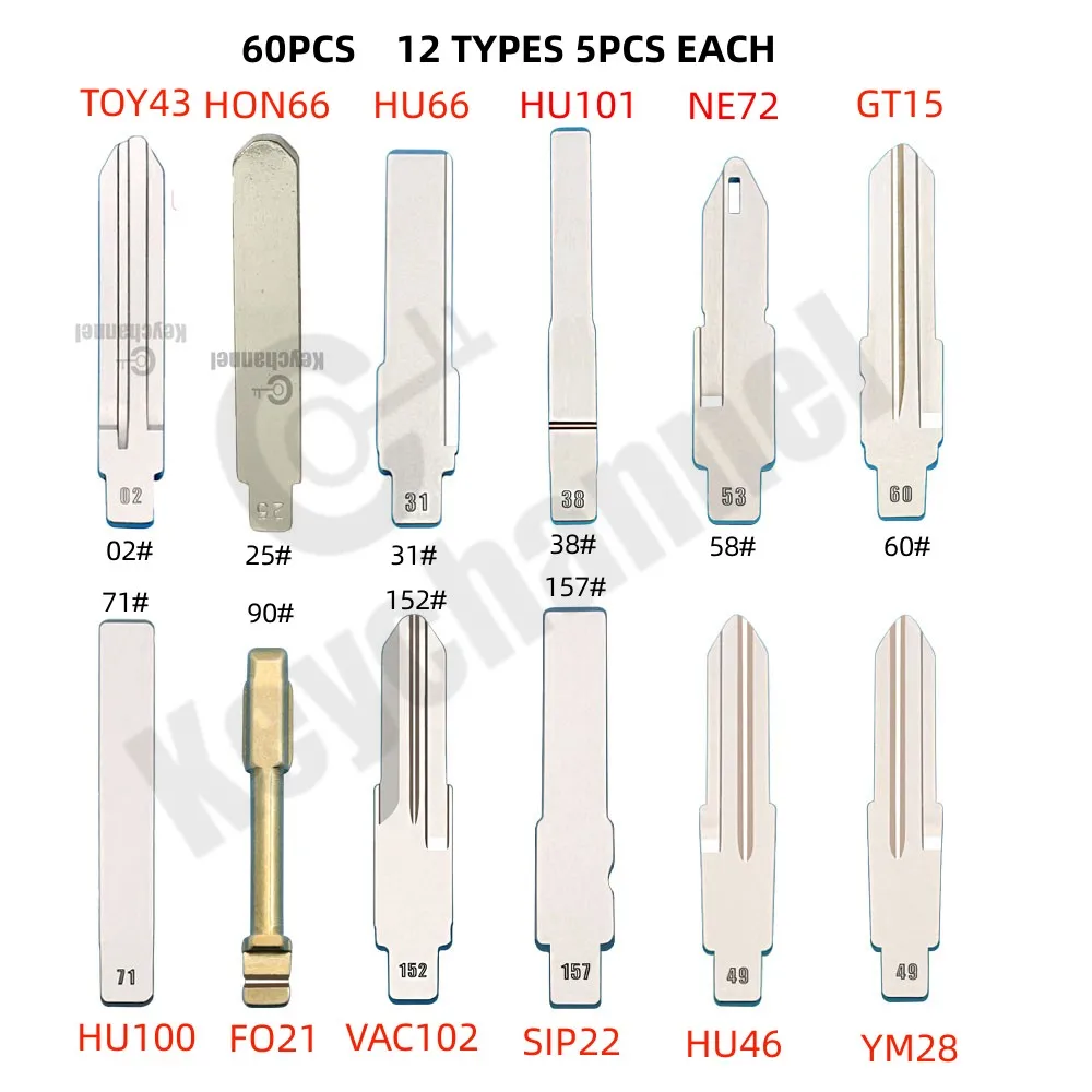 Набор лезвий для ключей KD, 60 шт., 12 типов, каждый 5 шт., универсальный ключ KD для автомобиля, чистый ключ с дистанционным управлением SIP22 YM28 TOY47 для Xhorse VVDI KD KEYDIY JMD Набор лезвий для ключей KD, 60 шт., 12 типов, каждый 5 шт., универсальный ключ KD для автомобиля, чистый ключ с дистанционным управлением SIP22 YM28 TOY47 для Xhorse VVDI KD KEYDIY JMD