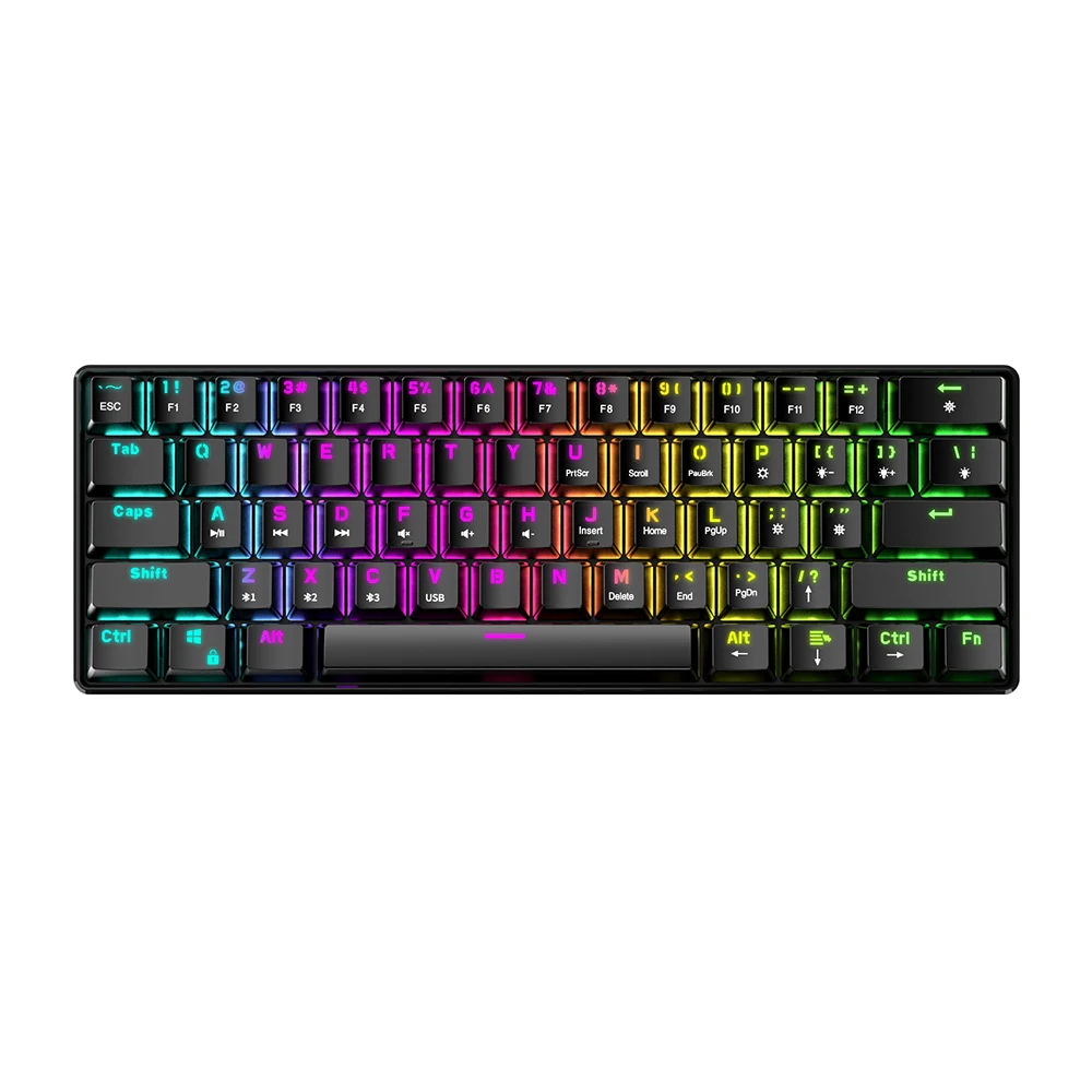 S61Wired 61 Keys Mini RGB Backlit Waterproof Keyboard Rubber Keycaps for Office Gaming Type-c Detachable Interface
