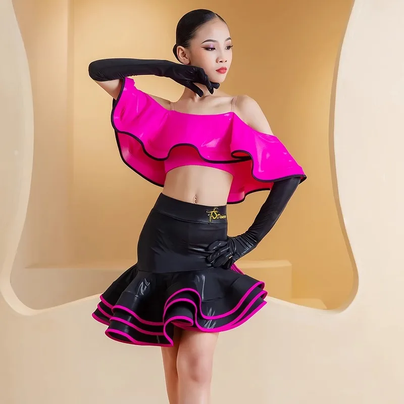 Костюмы для латинских танцев девочек по индивидуальному заказу топ с рюшами