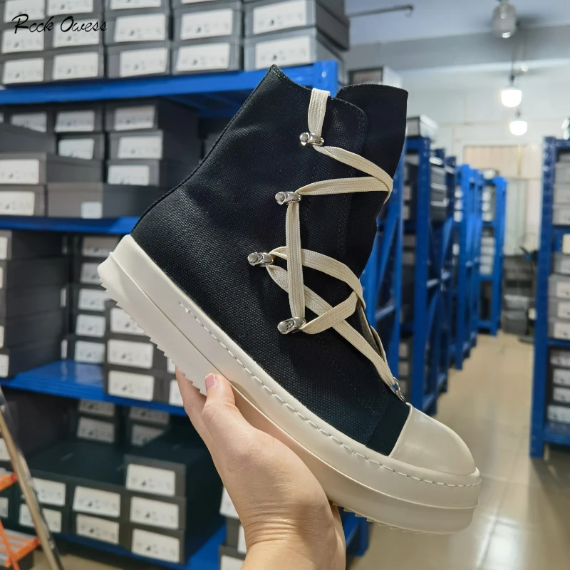 

Rick High top shoes men five stars dark zipper canvas high street casual shoe boot ro shoe tide Owens women shoes